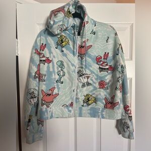 Nickelodeon SpongeBob Square Pants Zip Up Hoodie Cartoon Print Kids XL Unisex